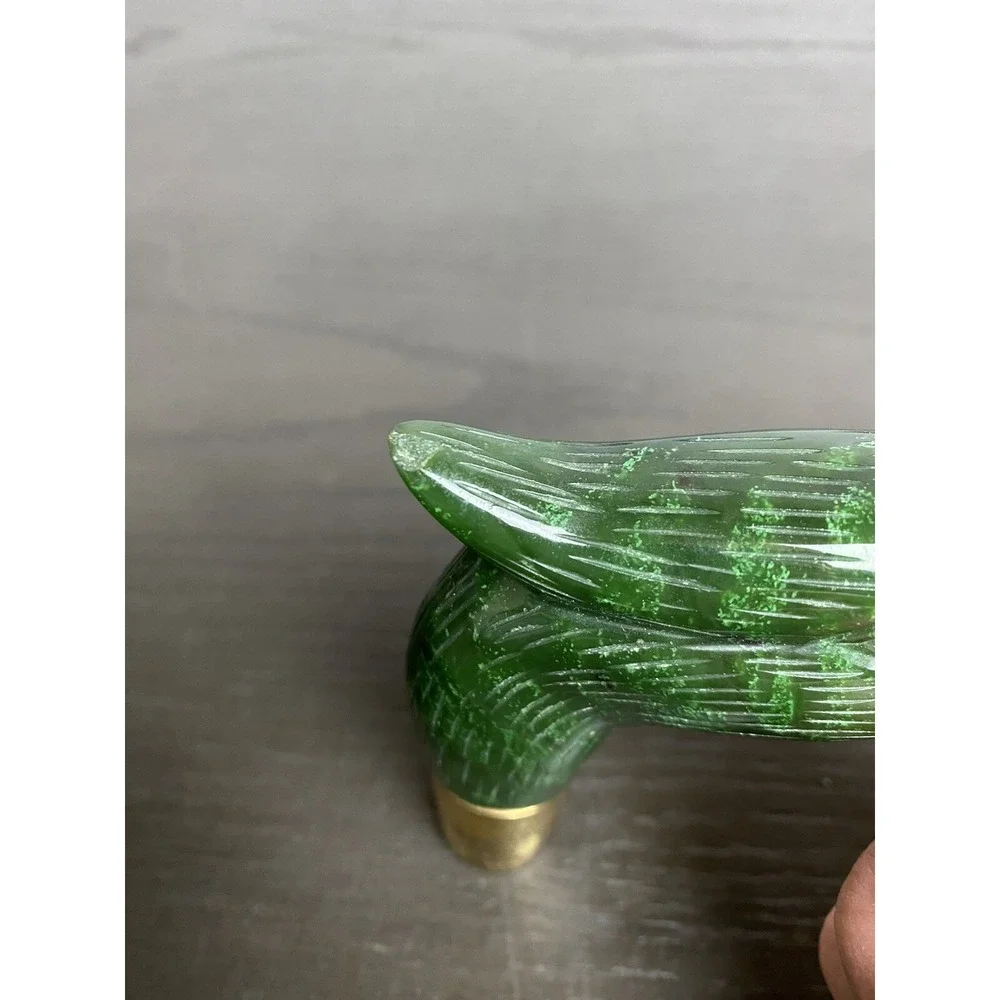Antique Carved Jadeite Bird of Prey Brass Walking Stick Raptor Cane Eagle